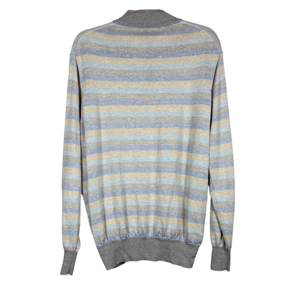 PETER MILLAR Men's 1/4 Zip Wool Linen Sweater, Striped, Size L - Picture 2 of 10